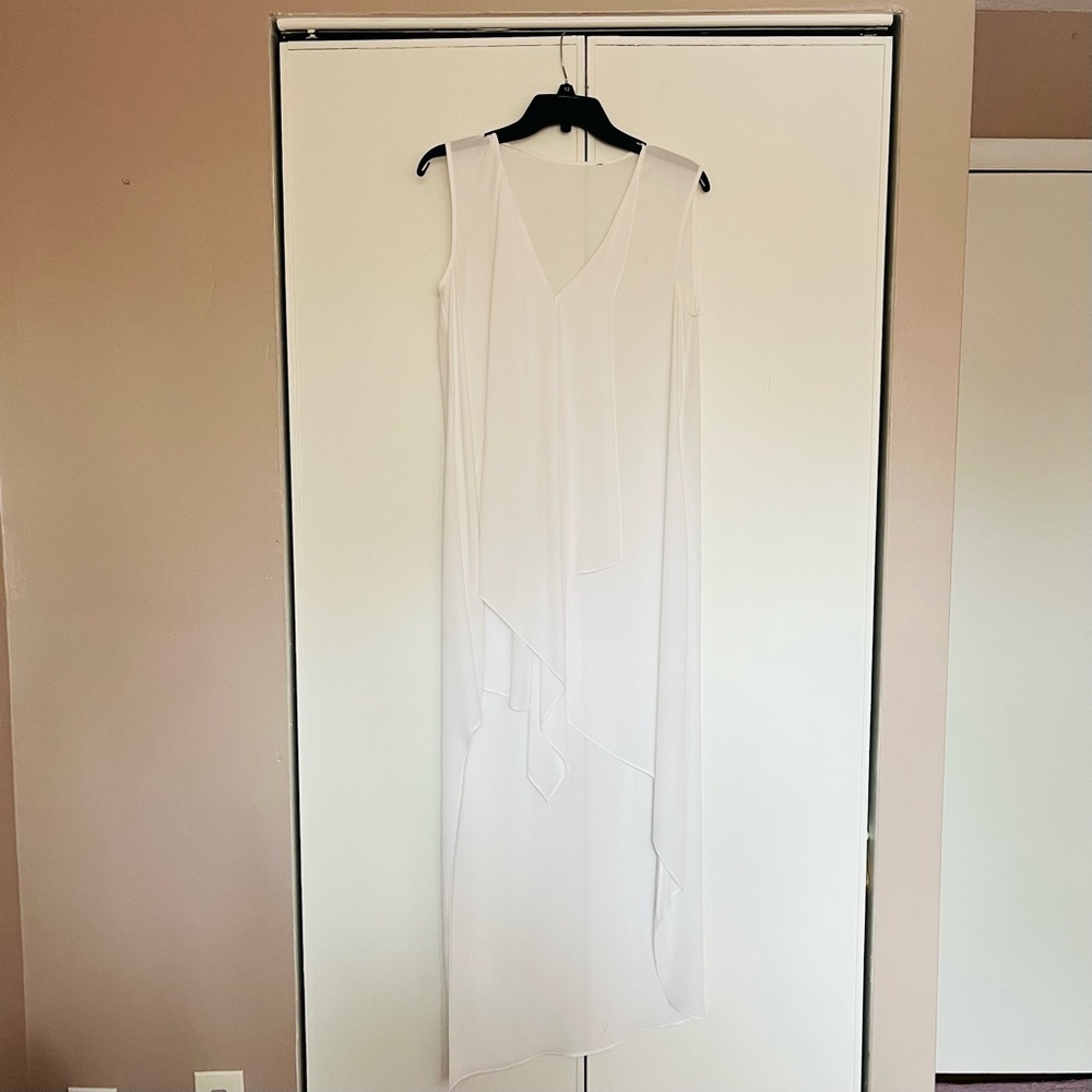 Sleeveless White V-Neck Layered Midi Dress